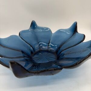 Viking Glass Epic Petal Bowl Bluenique Blue Mid Century Modern 6 Petal Dish